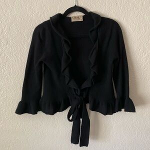 Juicy Couture Balletcore Ruffled Tie Cardigan Size M Black Cashmere Soft Pilates
